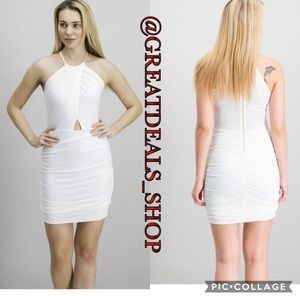 SALE RUCHED HALTER WHITE DRESS